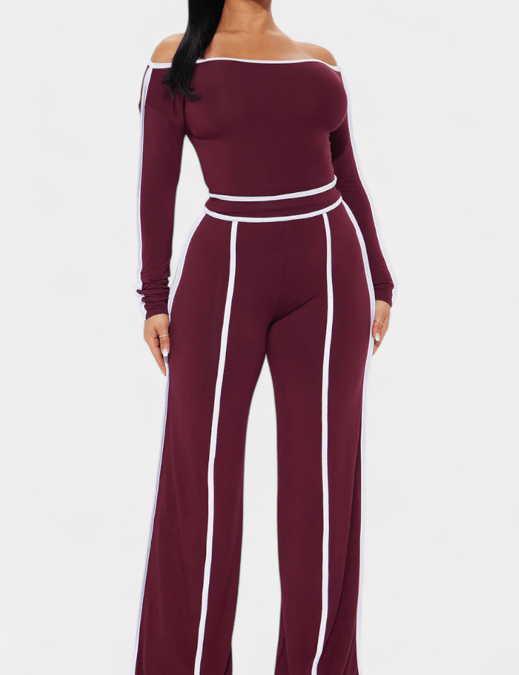 Shelley, Contrast-Stripe Top & Wide-Leg Trousers Set