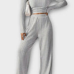 Shelley, Pleated Long-Sleeve Top & Wide-Leg Trousers Set