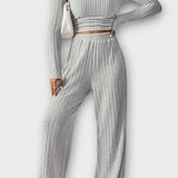 Shelley, Pleated Long-Sleeve Top & Wide-Leg Trousers Set