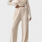 Shelley, Pleated Long-Sleeve Top & Wide-Leg Trousers Set