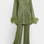 Sofia, Long-Sleeve Top & Feather-Trim Trousers Set