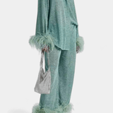 Sofia, Long-Sleeve Top & Feather-Trim Trousers Set