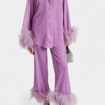 Sofia, Long-Sleeve Top & Feather-Trim Trousers Set