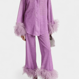 Sofia, Long-Sleeve Top & Feather-Trim Trousers Set