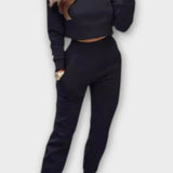 Stacey, Beige Knitted Top & Trousers Set