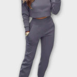 Stacey, Beige Knitted Top & Trousers Set