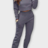 Stacey, Beige Knitted Top & Trousers Set