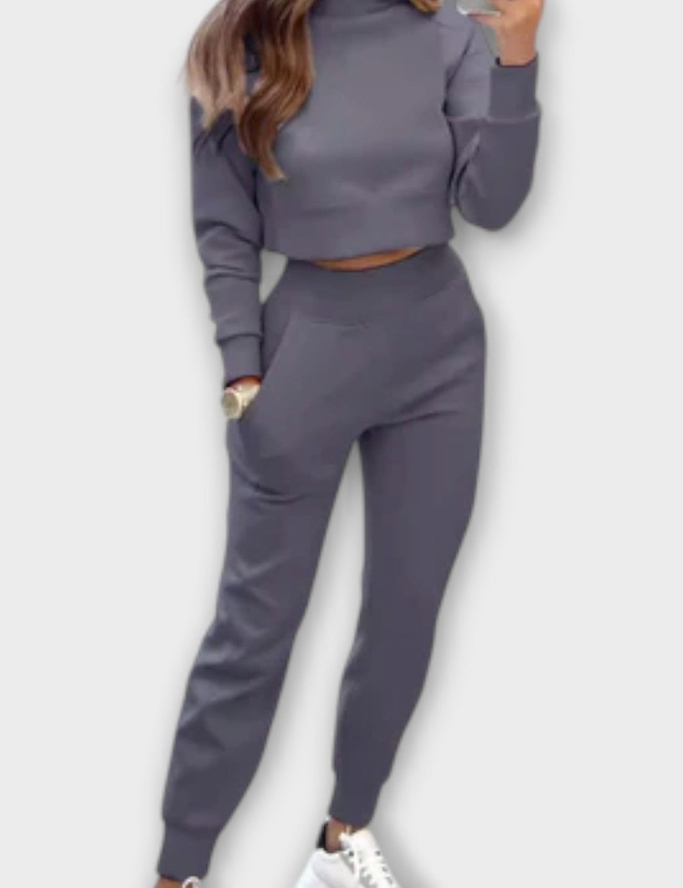 Stacey, Beige Knitted Top & Trousers Set