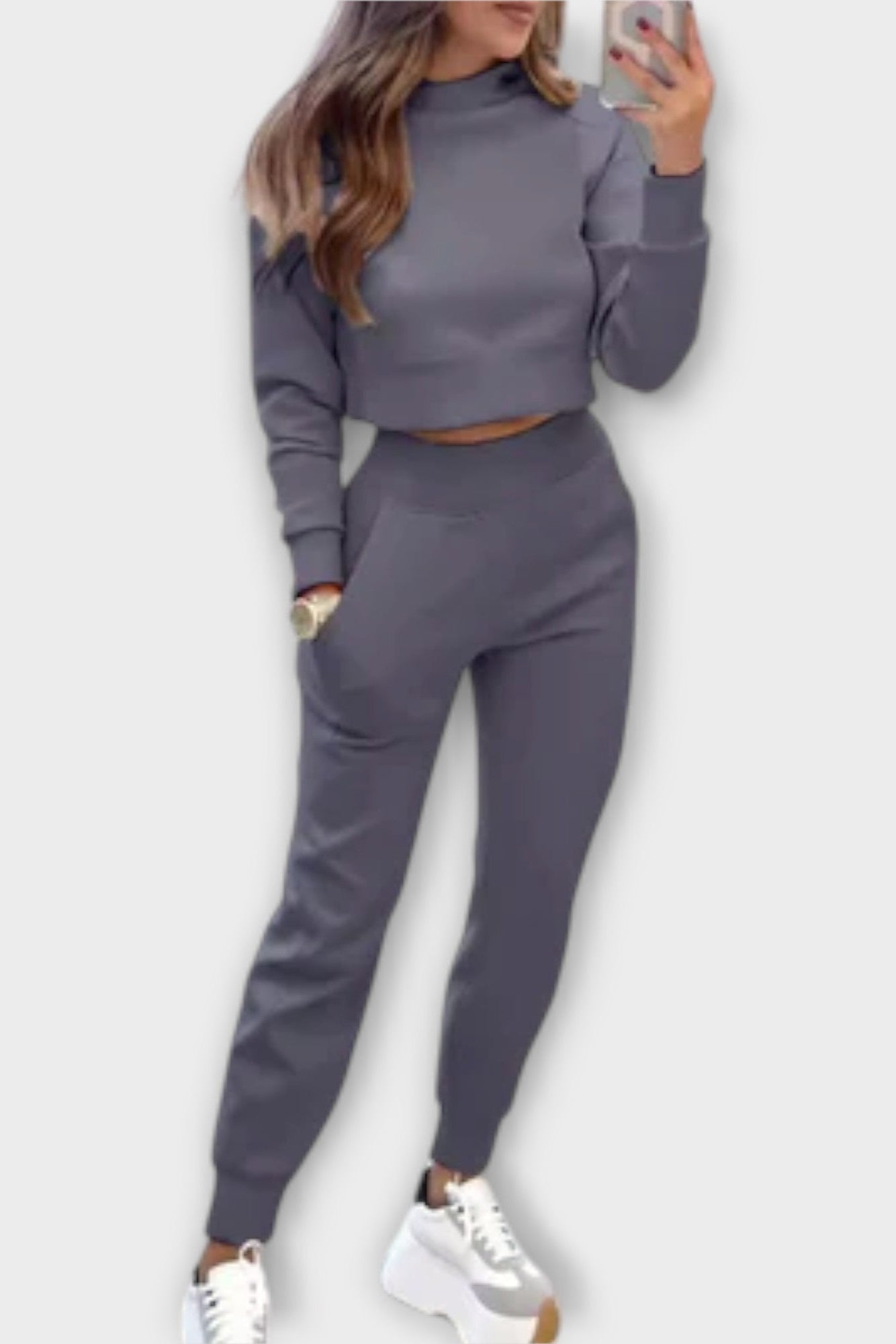 Stacey, Beige Knitted Top & Trousers Set