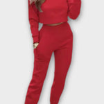 Stacey, Beige Knitted Top & Trousers Set