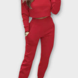 Stacey, Beige Knitted Top & Trousers Set
