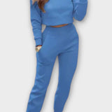 Stacey, Beige Knitted Top & Trousers Set