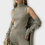 Stacey, Three-Piece Ribbed Knit Set with Trousers