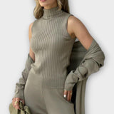 Stacey, Three-Piece Ribbed Knit Set with Trousers