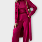 Stacey, Three-Piece Ribbed Knit Set with Trousers