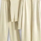 Stacey, Three-Piece Ribbed Knit Set with Trousers