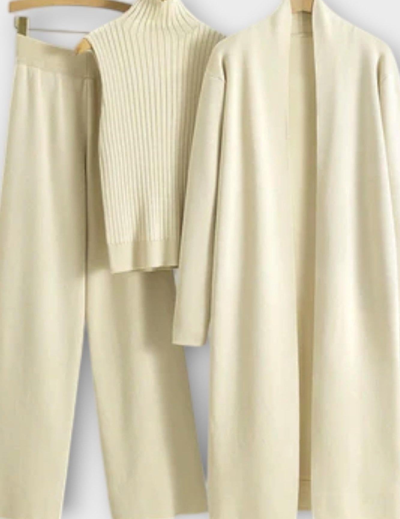 Stacey, Three-Piece Ribbed Knit Set with Trousers