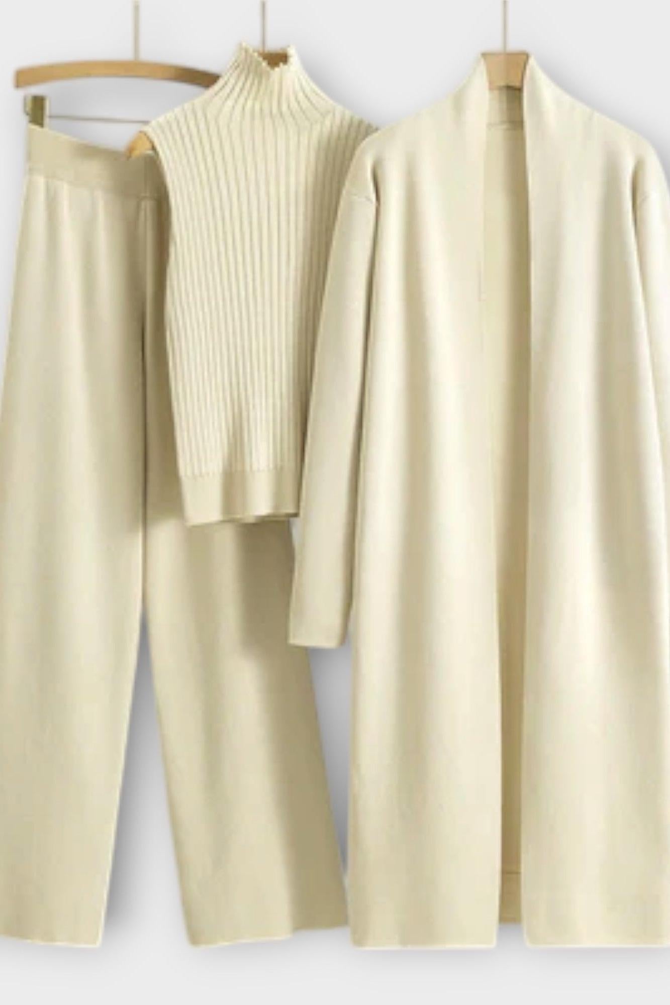 Stacey, Three-Piece Ribbed Knit Set with Trousers