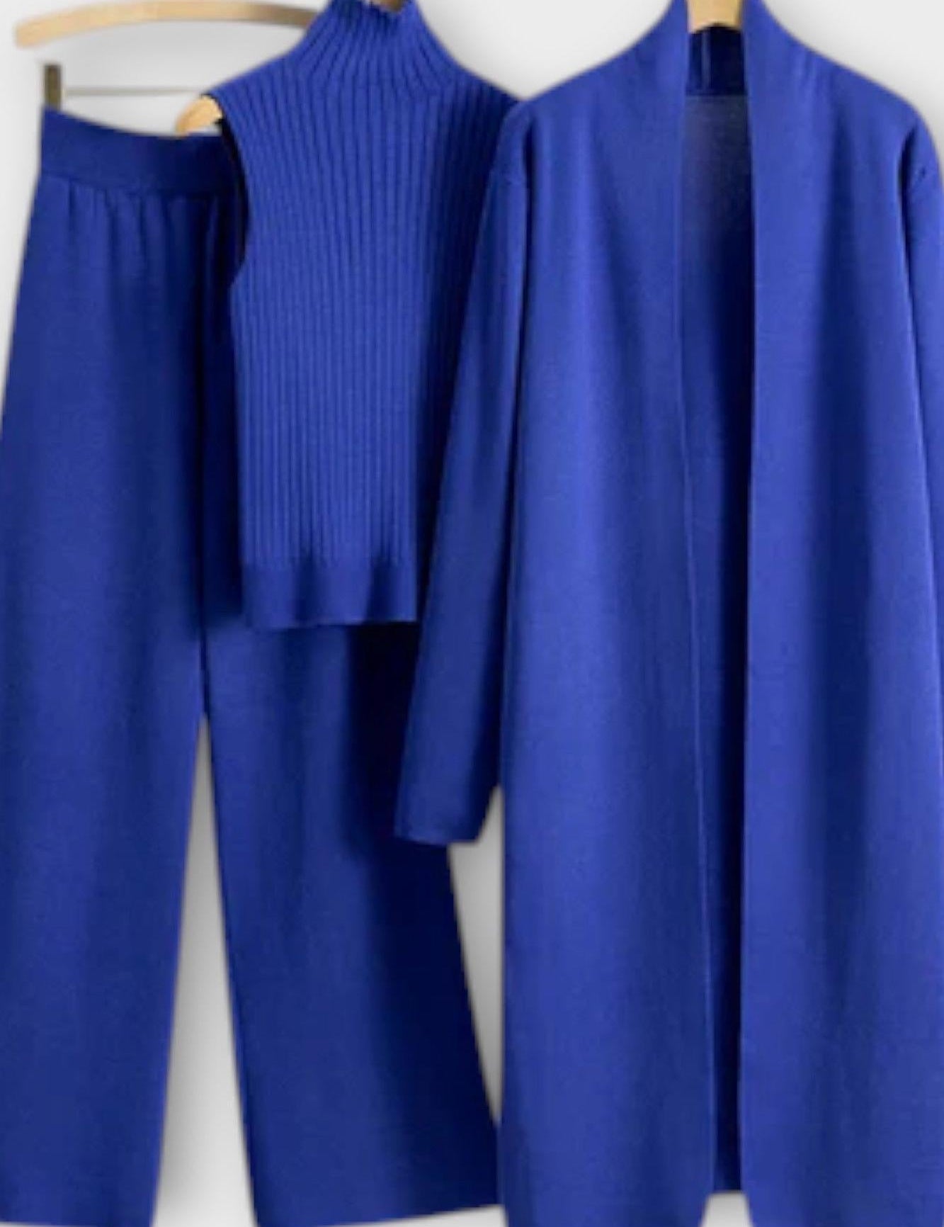 Stacey, Three-Piece Ribbed Knit Set with Trousers
