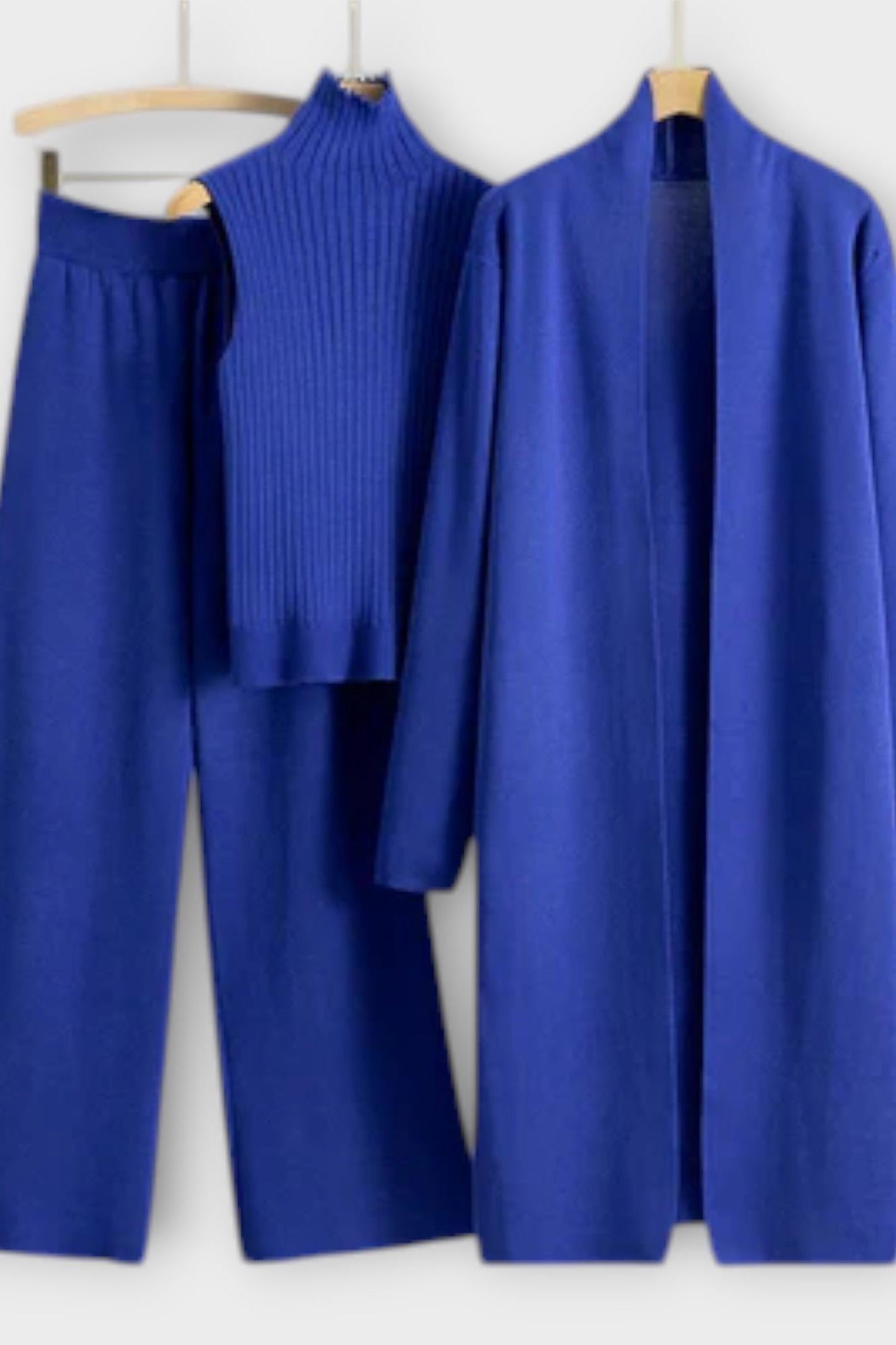 Stacey, Three-Piece Ribbed Knit Set with Trousers