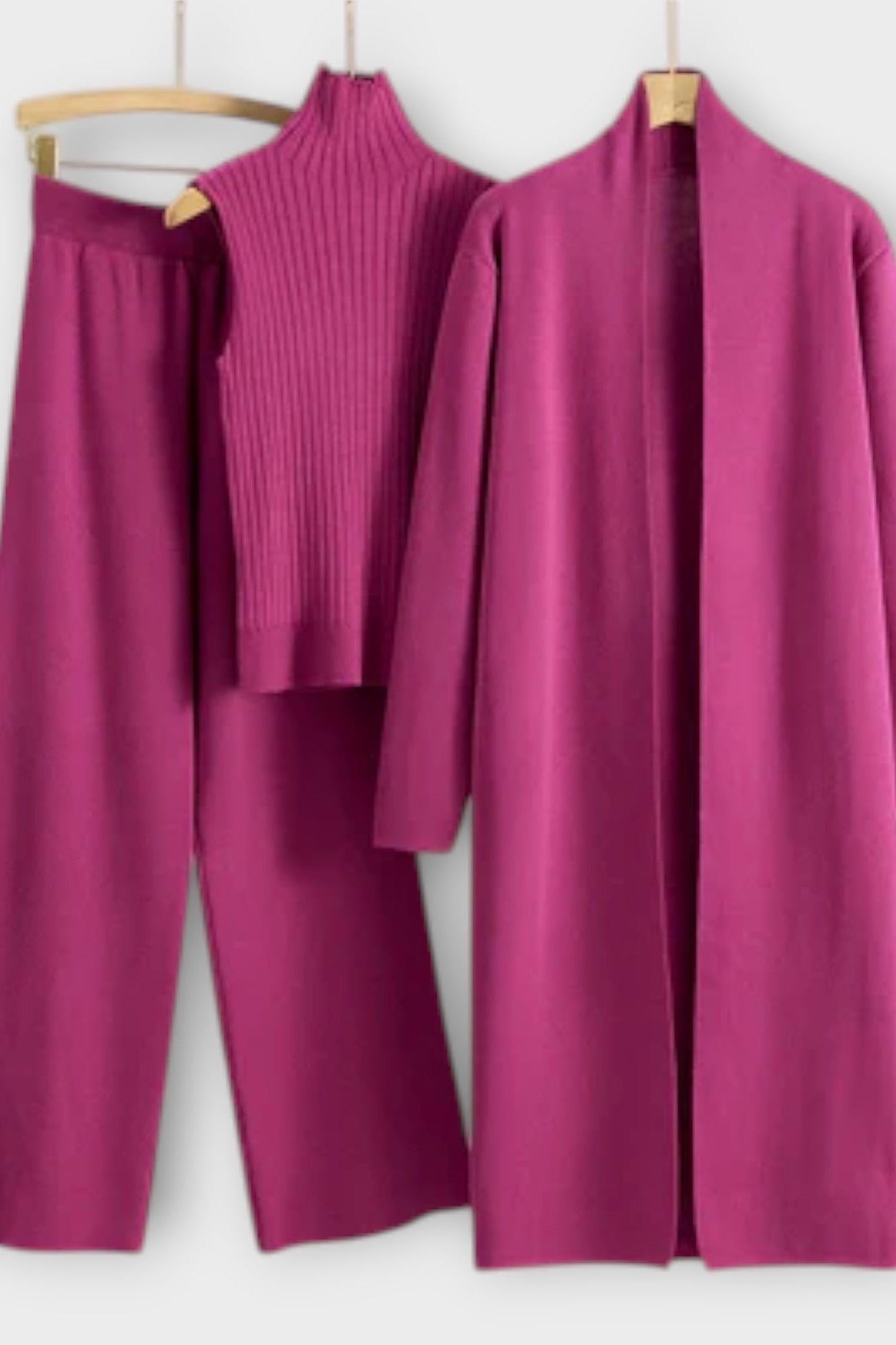 Stacey, Three-Piece Ribbed Knit Set with Trousers