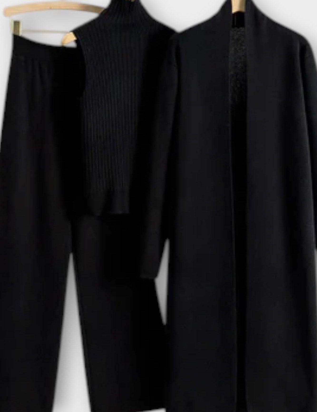 Stacey, Three-Piece Ribbed Knit Set with Trousers