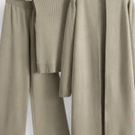 Stacey, Three-Piece Ribbed Knit Set with Trousers