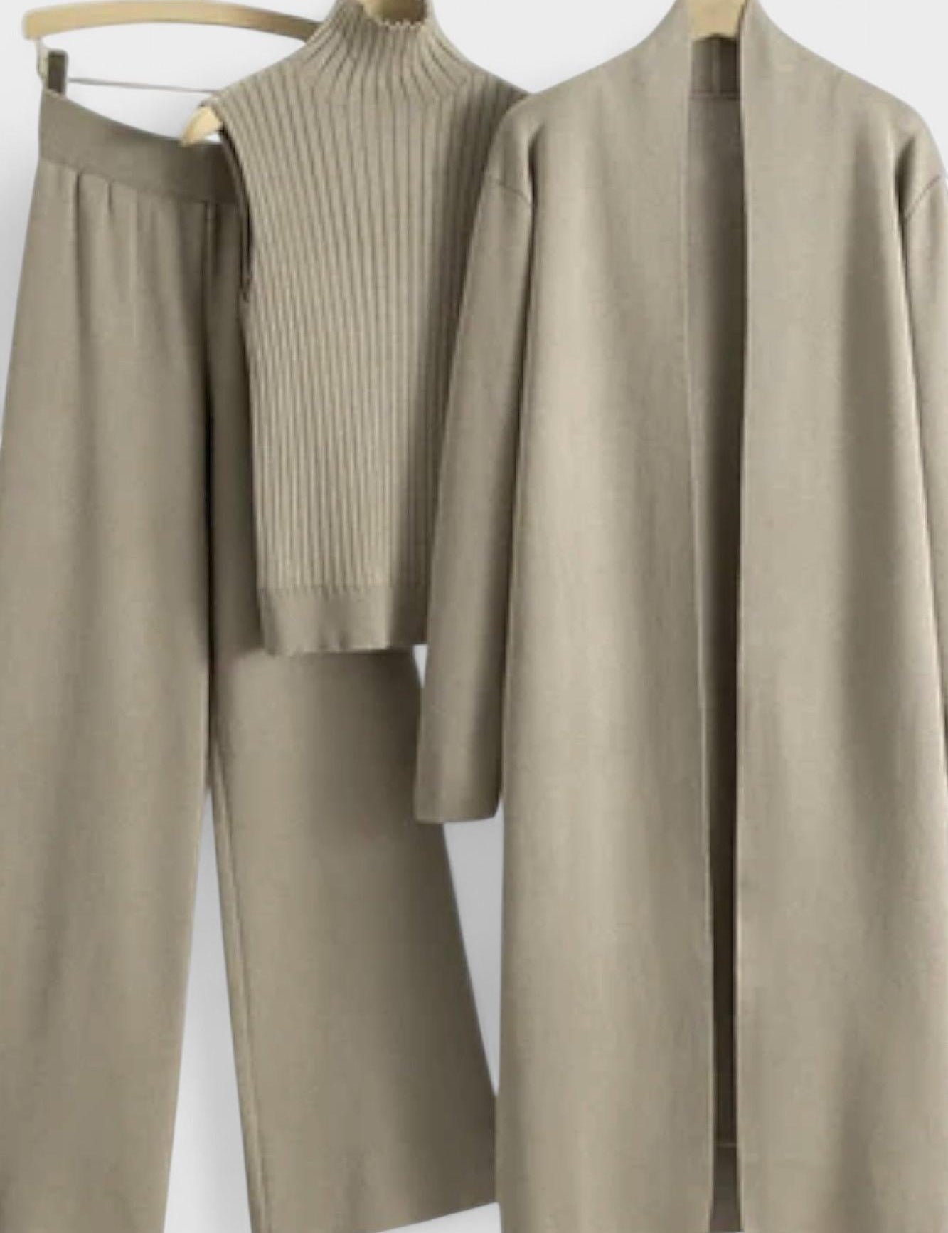 Stacey, Three-Piece Ribbed Knit Set with Trousers