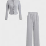 Tia, Cardigan & Wide-Leg Trousers Set
