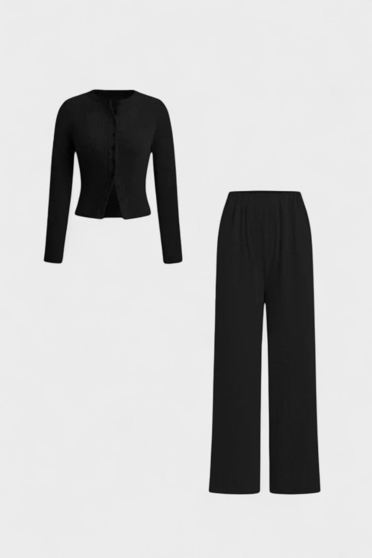 Tia, Cardigan & Wide-Leg Trousers Set