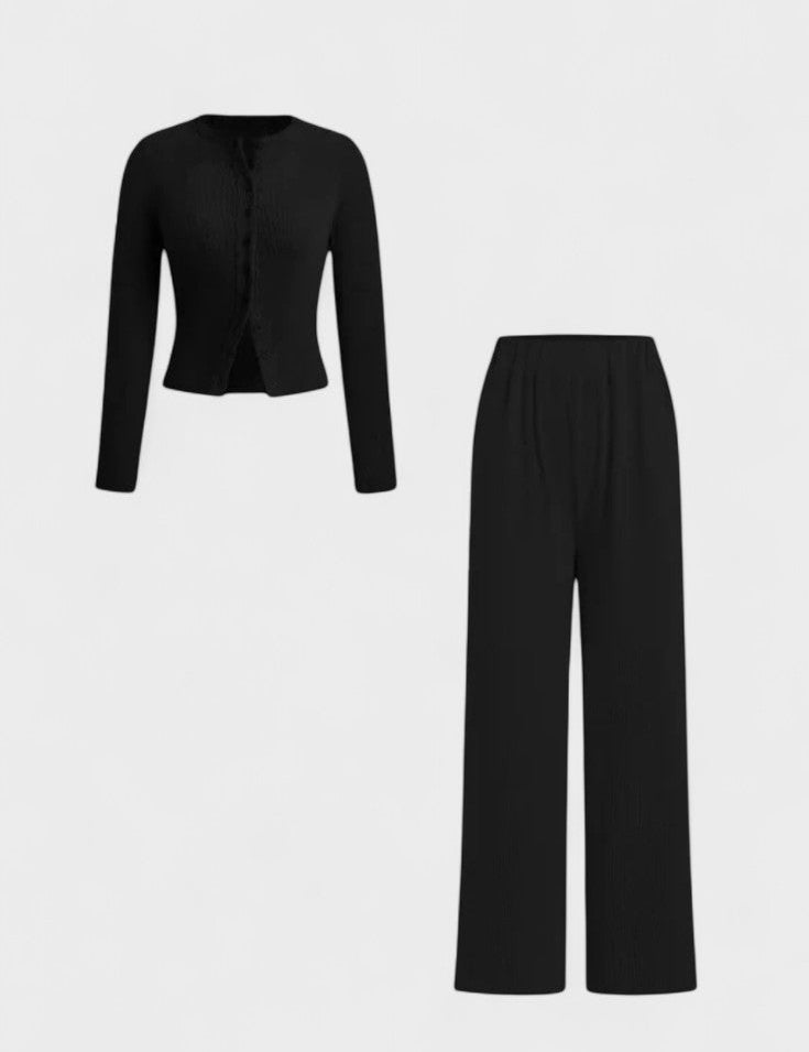 Tia, Cardigan & Wide-Leg Trousers Set