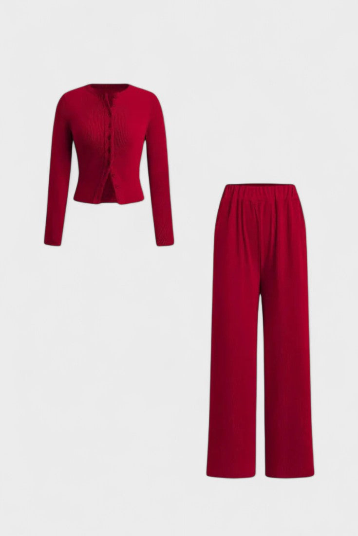 Tia, Cardigan & Wide-Leg Trousers Set