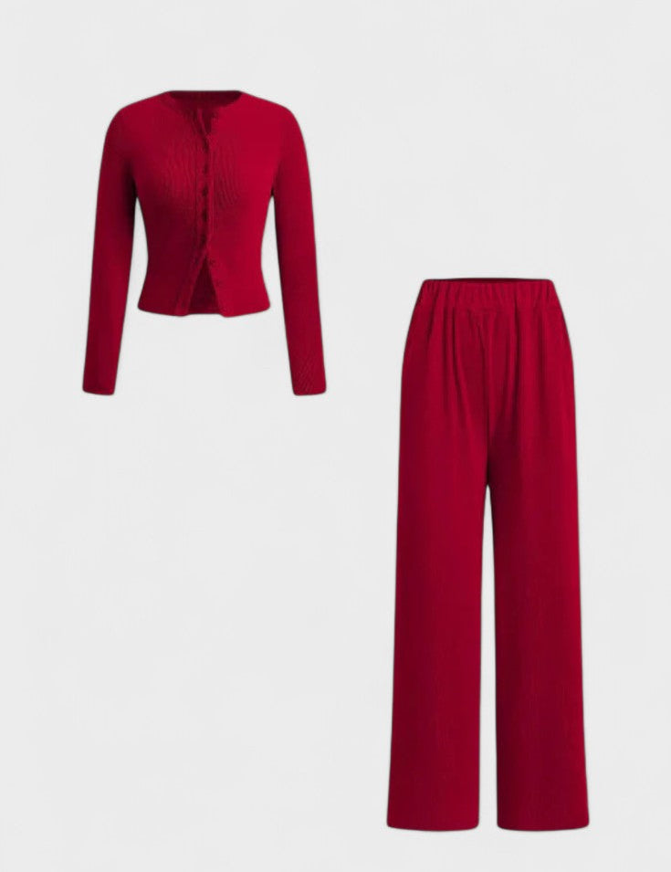 Tia, Cardigan & Wide-Leg Trousers Set