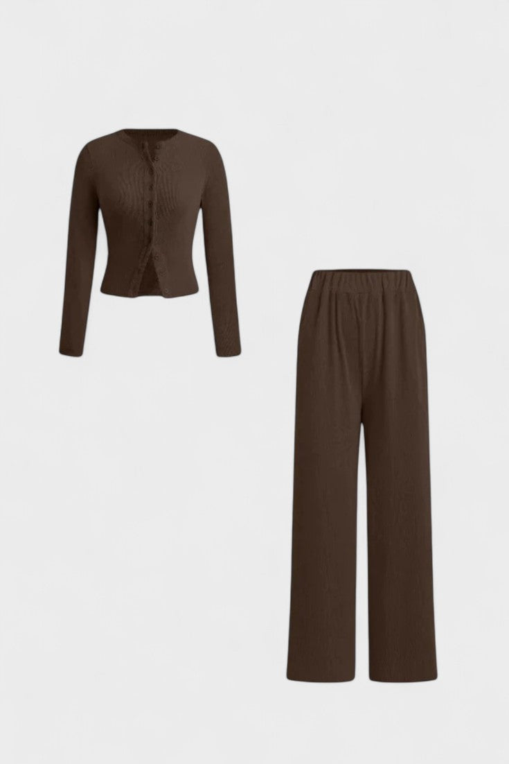 Tia, Cardigan & Wide-Leg Trousers Set