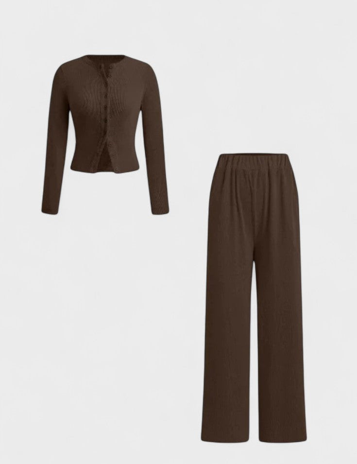 Tia, Cardigan & Wide-Leg Trousers Set