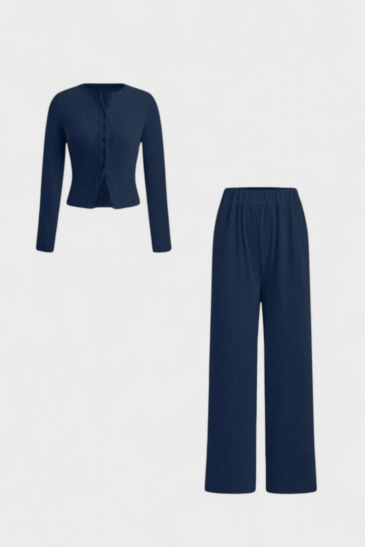 Tia, Cardigan & Wide-Leg Trousers Set