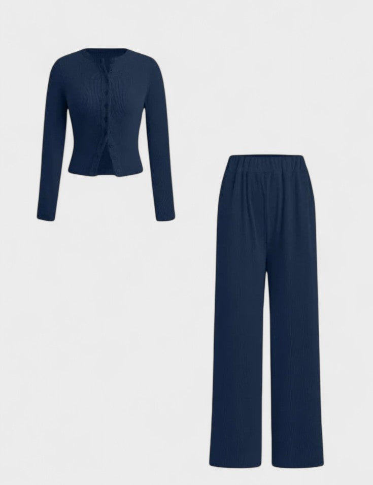 Tia, Cardigan & Wide-Leg Trousers Set