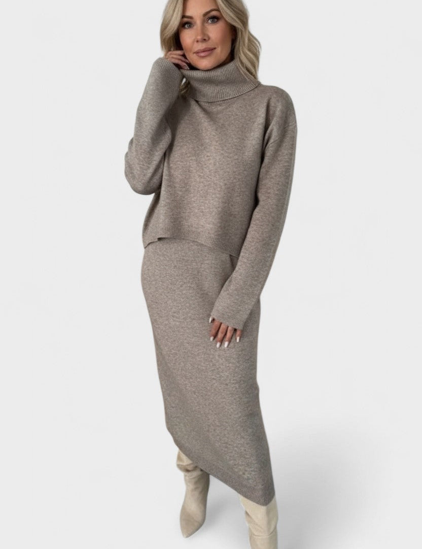 Tilly, Roll-Neck Knitted Jumper & Maxi Skirt Set