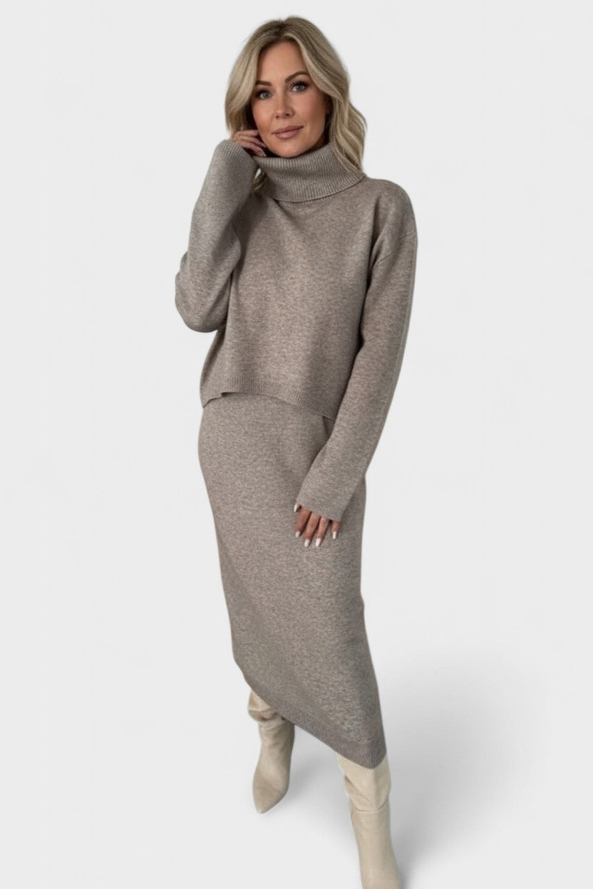 Tilly, Roll-Neck Knitted Jumper & Maxi Skirt Set