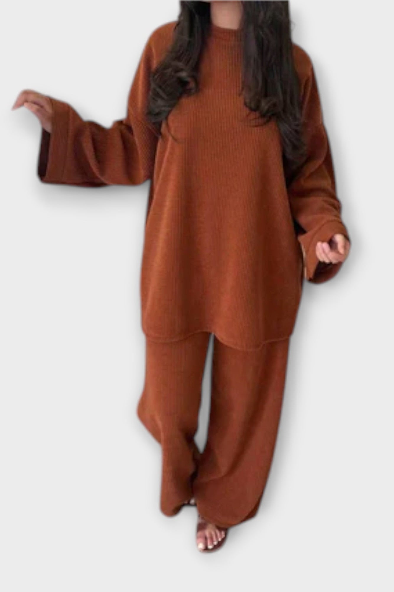 Trina, Oversized Long-Sleeve Top & Wide-Leg Trousers Set