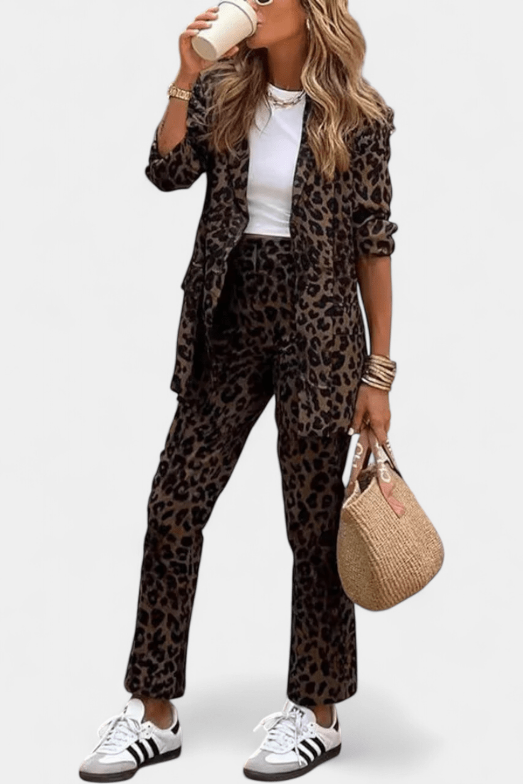 Trina, Leopard-Print Shirt & Trousers Set