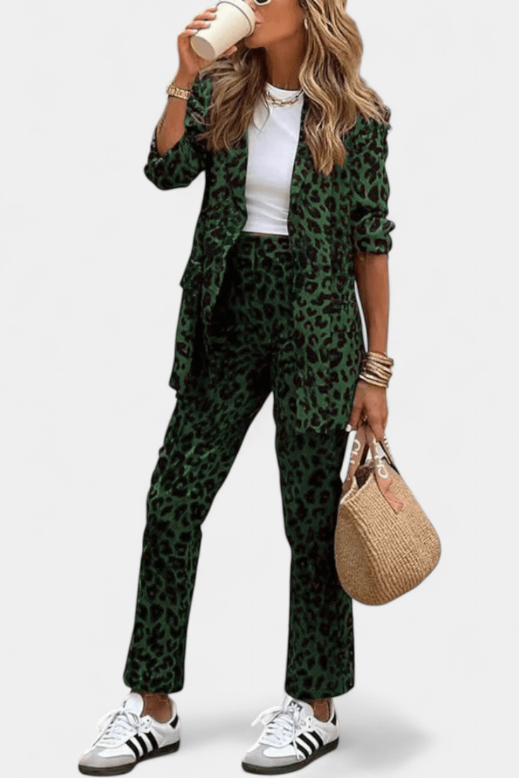 Trina, Leopard-Print Shirt & Trousers Set
