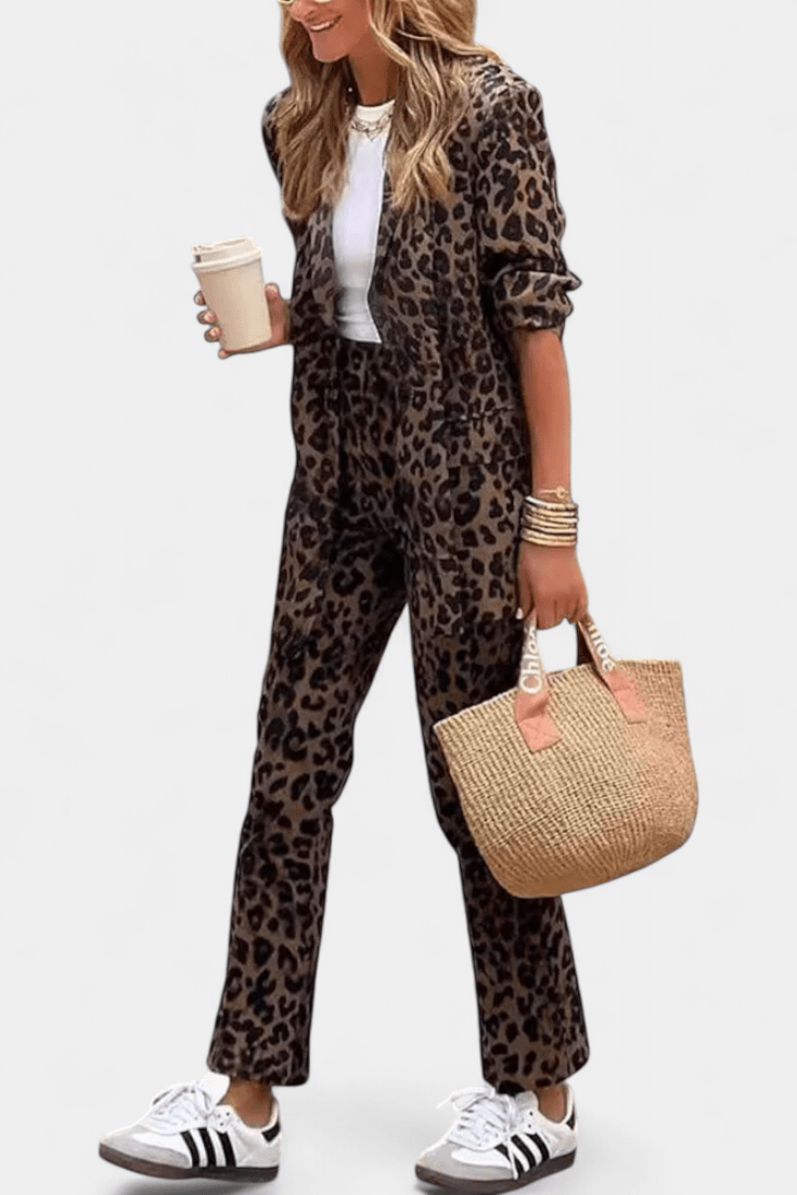 Trina, Leopard-Print Shirt & Trousers Set