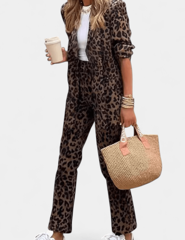 Trina, Leopard-Print Shirt & Trousers Set