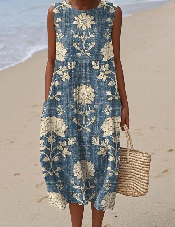 Arlo Classic Midi Dress with Floral Pattern, front view
