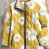 Wanda Yellow Quilted Jacket with Daisies - view 2