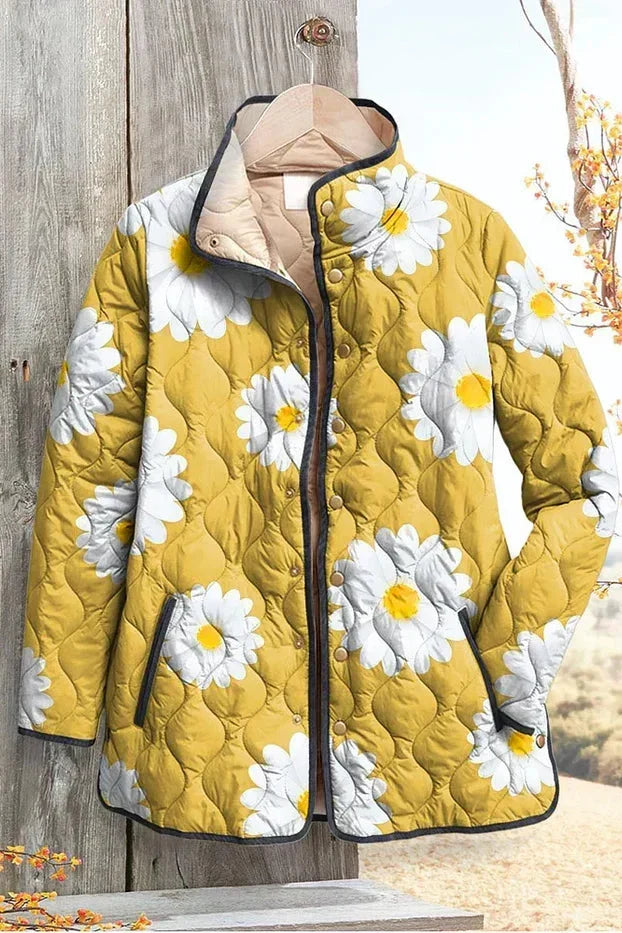Wanda Yellow Quilted Jacket with Daisies - view 2