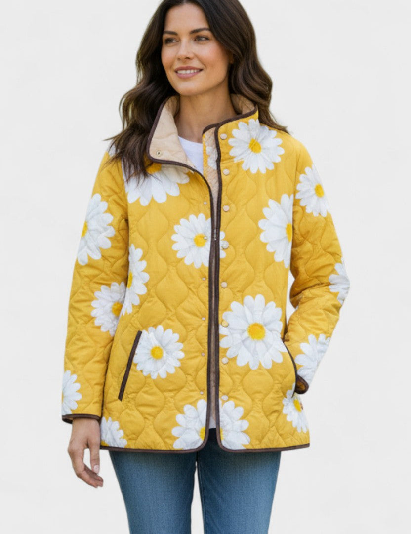 Wanda Yellow Quilted Jacket with Daisies