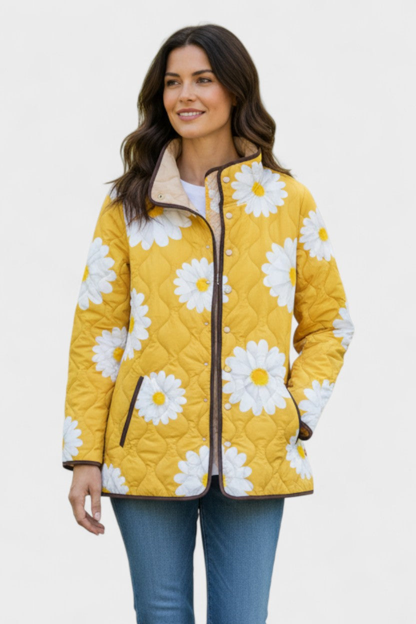 Wanda Yellow Quilted Jacket with Daisies