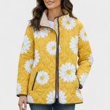 Wanda Yellow Quilted Jacket with Daisies